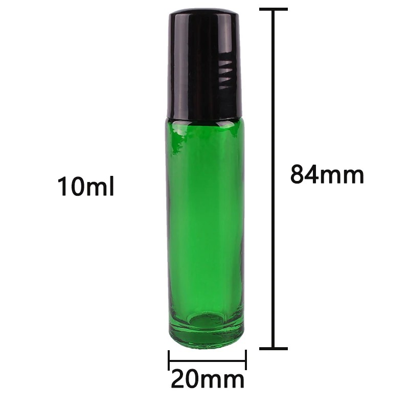 24pcs 10ml Green Essential oil Glass Roll on Bottles Vials with Stainless Steel Roller Ball for perfume aromatherapy