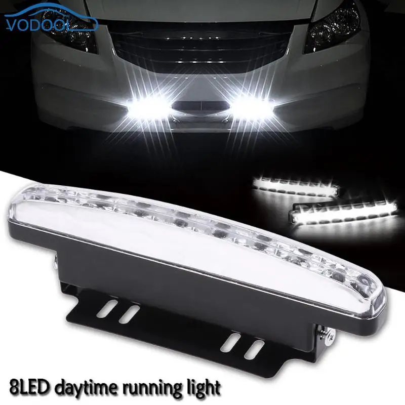 VODOOL 12V Waterproof Car Daytime Running Light Voiture 8 LED DRL Lamp For Universal Motorcycle Automobile Car Accessories