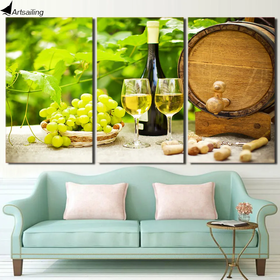 HD Printed 3 Piece Canvas Art Raisins Wine Painting Drink Wall Pictures for Living Room Dining Hall Decor Free shipping NY-6967D