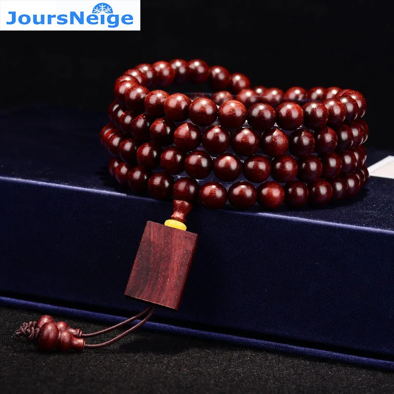 JoursNeige Old Material Lobular Red Sandalwood Bracelets 108 Buddha Beads Size 8mm Manual Polished Smooth Pattern Men Jewelry