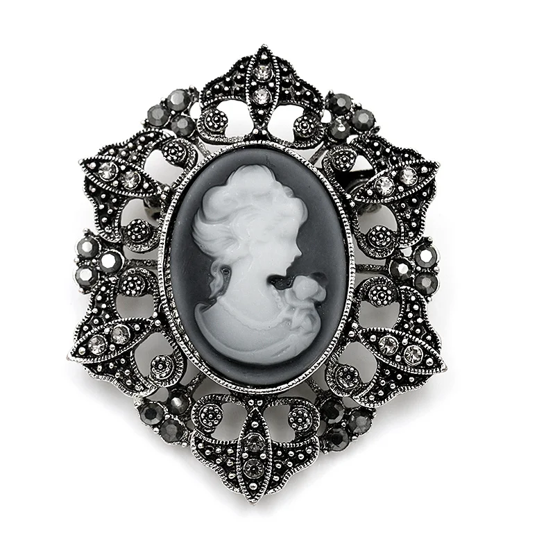 WEIMANJINGDIAN Brand Crystal Rhinestones Vintage Cameo Brooches Coat Dress Accessories Jewelry