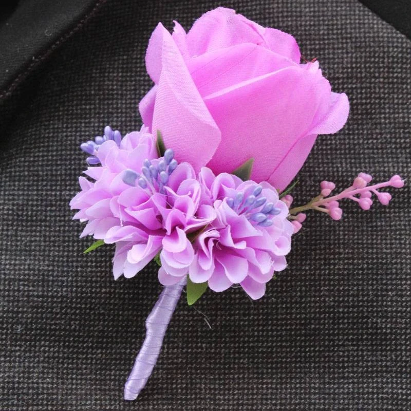 Boda novio Boutonniere romántico para graduación Homme matrimonio Corsages hombre rosas broche alfileres flor Artificial cinta Decoración