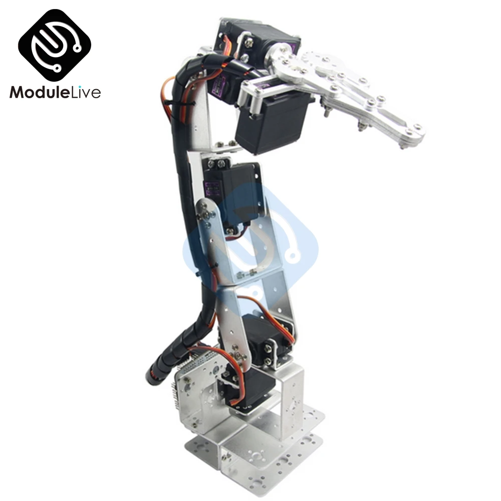 ROT3U 6DOF Aluminium Robot Arm Mechanical Robotic Clamp Claw for Arduino Silver