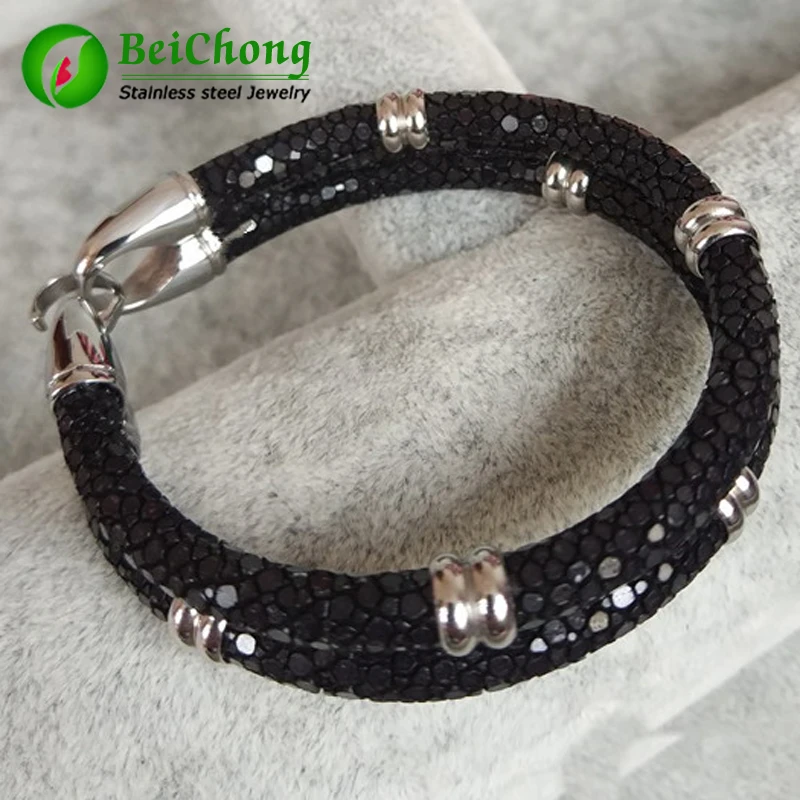 Rock Boy Cruel Black Stingray Bracelet Round Beads Bracelet Genuine High Grade Stingray Bracelet