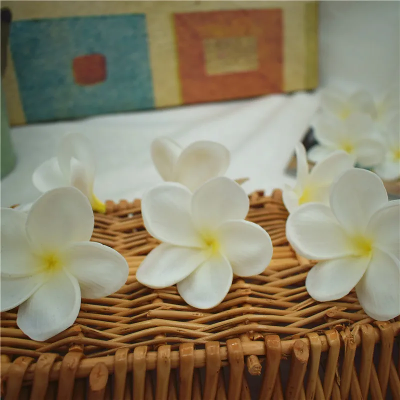 Natural Real Touch Artificial Not Silk White-Yellow frangipani Plumerias flower heads for cake decoration and wedding bouquets