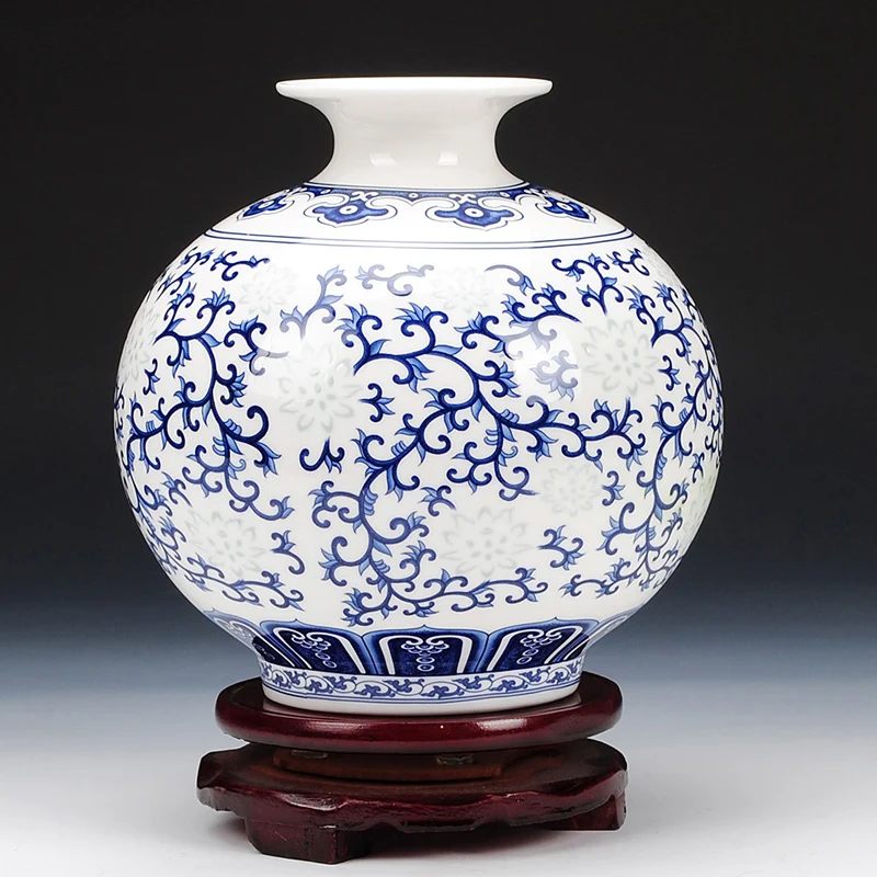 Jingdezhen Rice-pattern Porcelain Pomegranate Vase Antique Blue-and-white Bone China Decorated Ceramic Vase