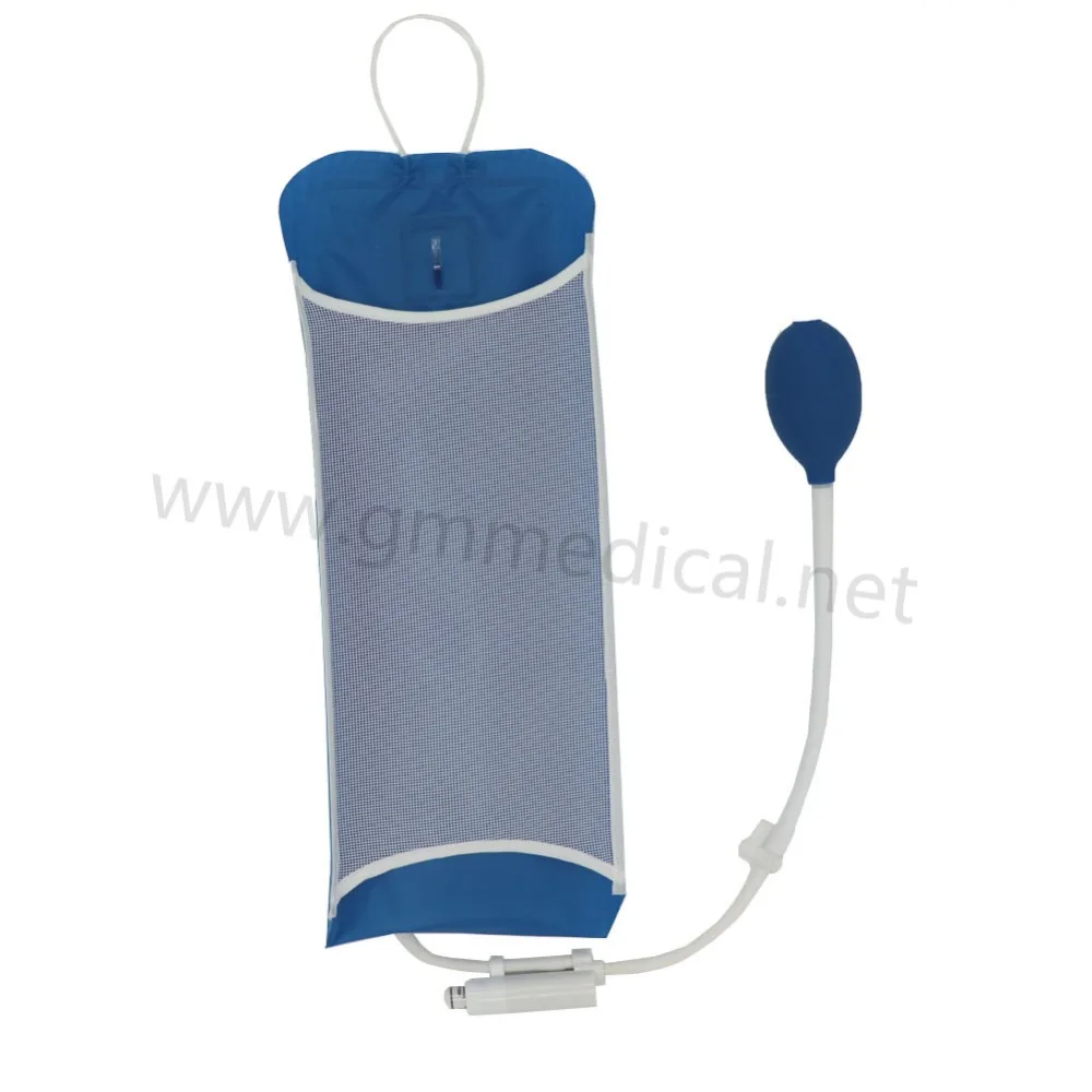 Reusable Nylon Pressure Infusion Bag with Pressure Display 1000ml,Blue,Back Net and Edge Stitching