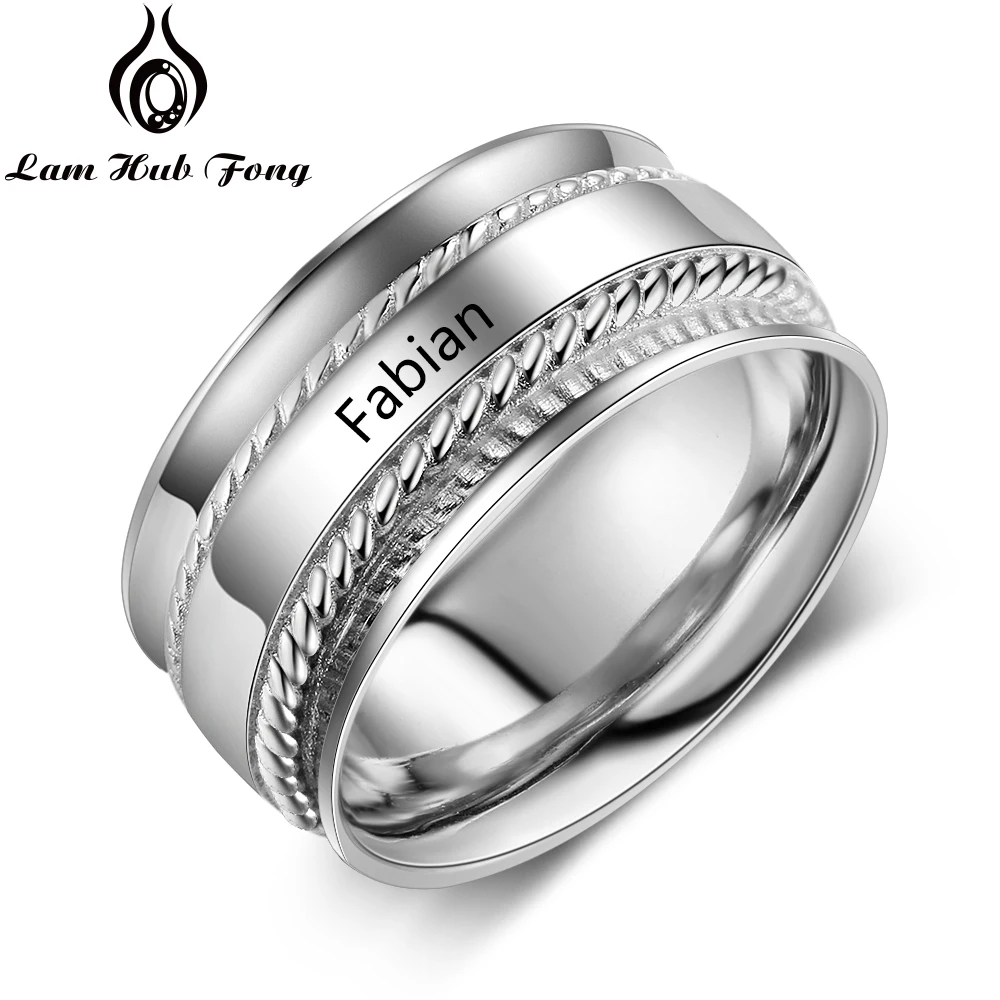 Personalized Custom Name Rings for Women Engraved Letters Round Texture Ring Fashion Jewelry Anniversary Gift  (Lam Hub Fong)