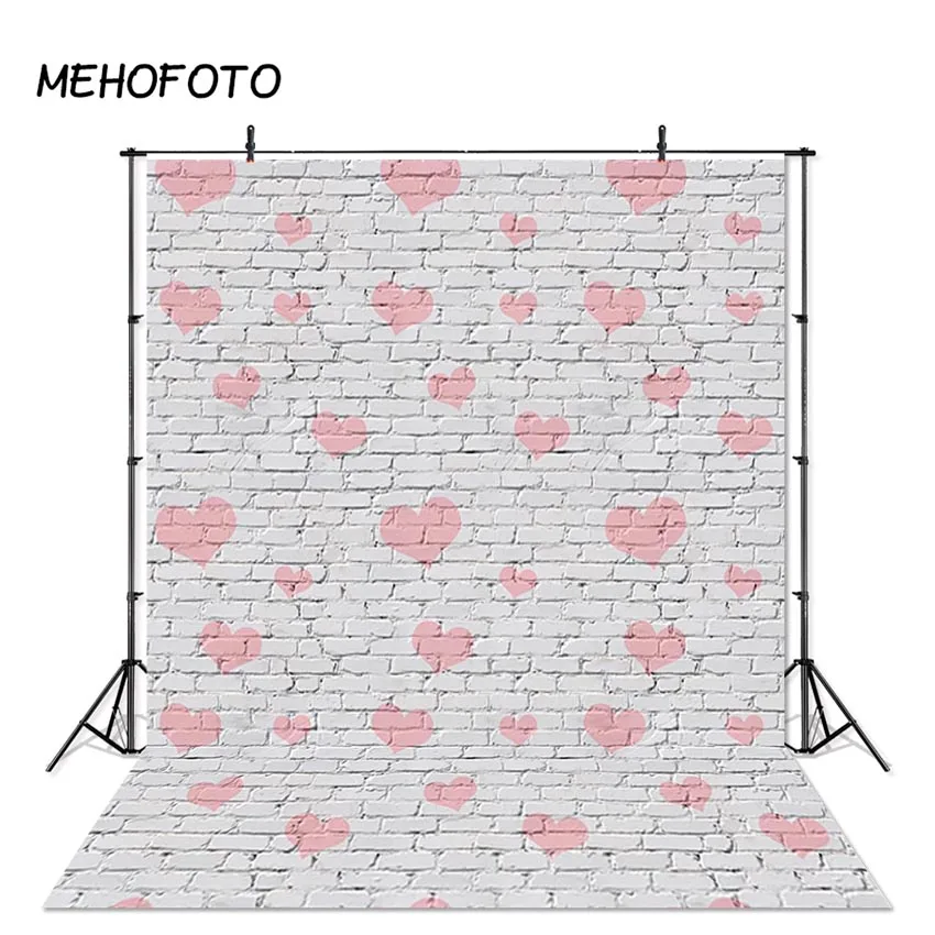 

Newborn Photography Backdrop Gray Brick Wall Baby Background Pink Heart Backdrops for Photobooth Photo Studio Props