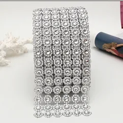 1 Yard Silver Rhinestone Crystal Ribbon Faux Diamond Ribbon Wrap Flower Shape Mesh Wrap Roll for Wedding Party Decorations