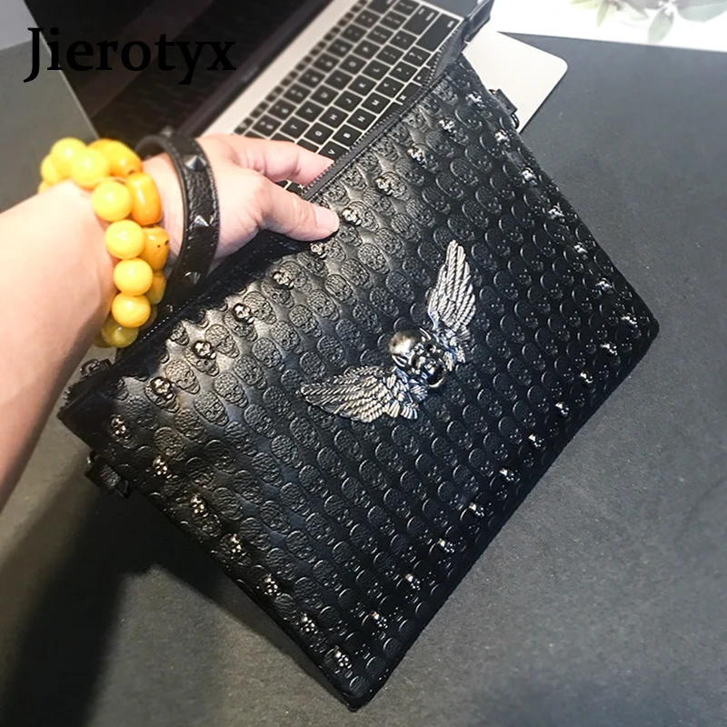 JIEROTYX Messenger Bag Envelope Bags Day Men Shopping Bags Thin Purse Black Angel Skeleton Men A4 Shoulder Bags Handbag On Sale