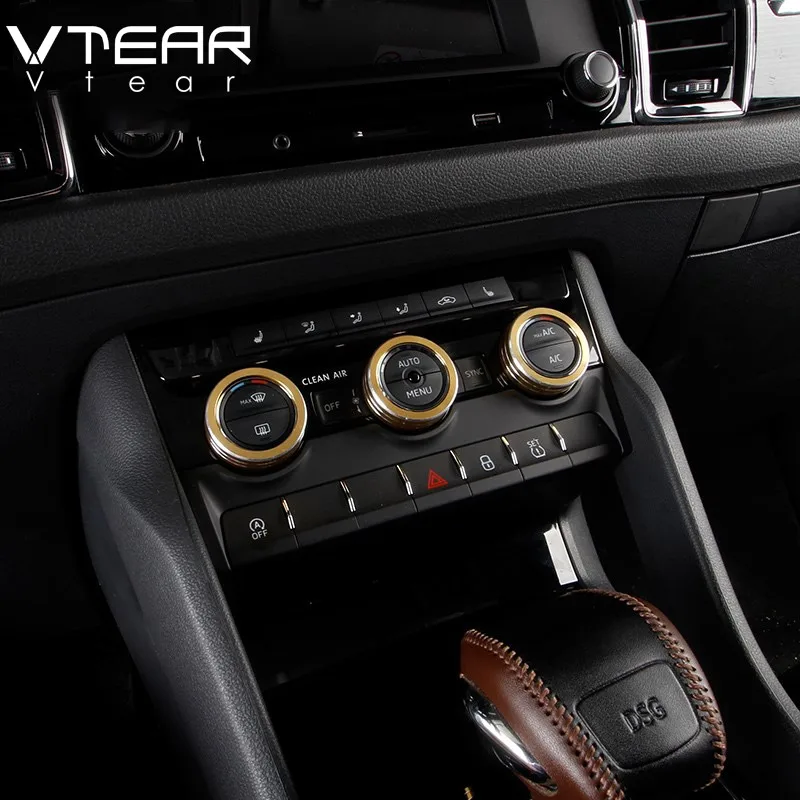 Vtear For Skoda Karoq  AC knob cover aluminum metal ring circel decoration air conditioning heat control switch accessories car