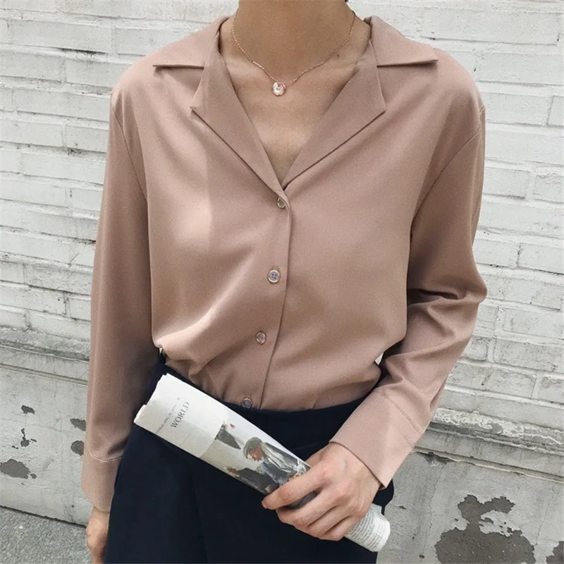 Working Blouse Office Shirt Women Fashion Spring Summer Long Sleeve Work Wear Formal Notched Collar White Tops Ladies Clothing