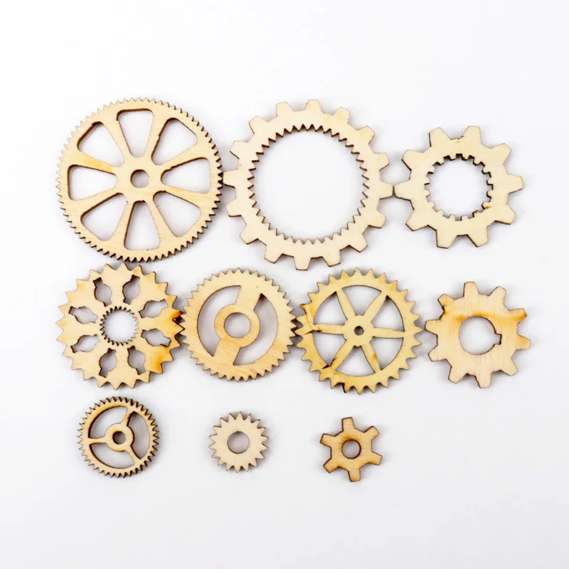 Mixed Wheel Gear Pattern Natrual Wooden Scrapbooking Hollow Craft Round Random For Handmade Home Decoration 10-40mm 20pcs MZ141