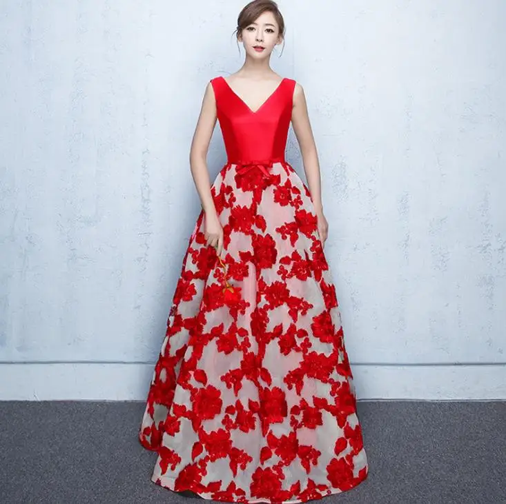 BANVASAC V คอลูกไม้ Appliques ยาวชุดราตรีโบว์ Sash ซาตินพรหม Gowns