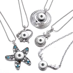 New Circles Starfish Elk Heart Fashion ciondolo collana catena 60cm fit 18mm bottoni automatici regalo all'ingrosso snap jewelry