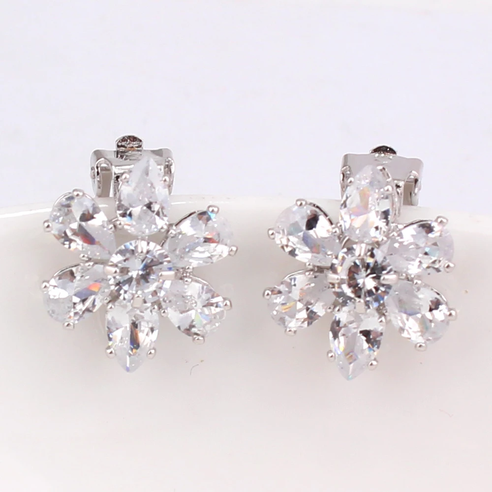 GRACE JUN 12 Colors AAA Cubic Zircon Tear Drop Geometric Clip on Earrings No Pierced for Women Party Wedding Charm Ear Clip New