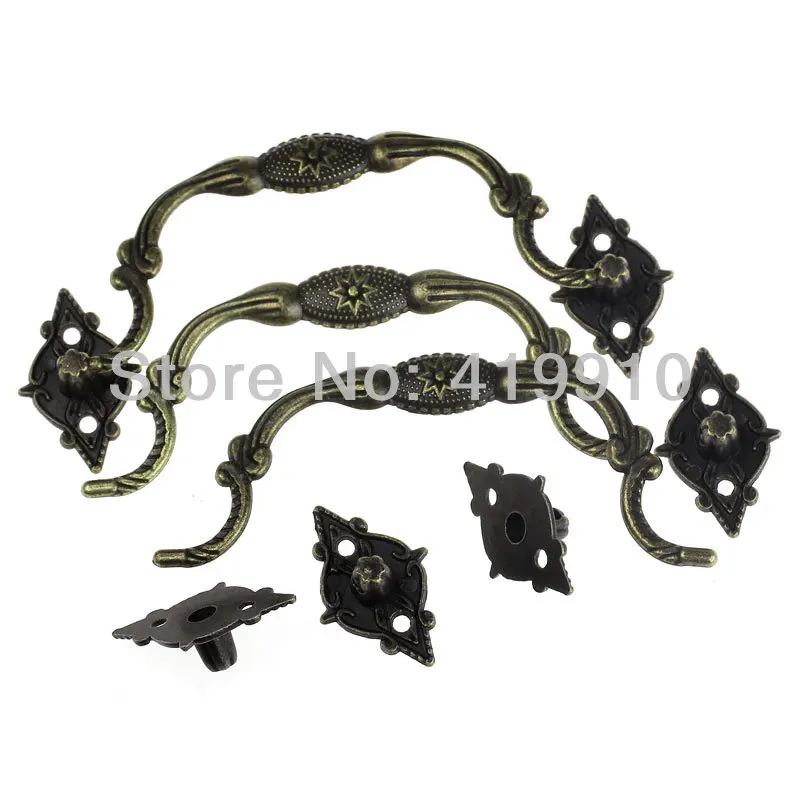 Free-Shipping-5Sets Jewelry Case Box Handle Drawer Antique Bronze Pattern Carved 9.6cm x 3.6cm 3.3cm x 2.1cm,J2016