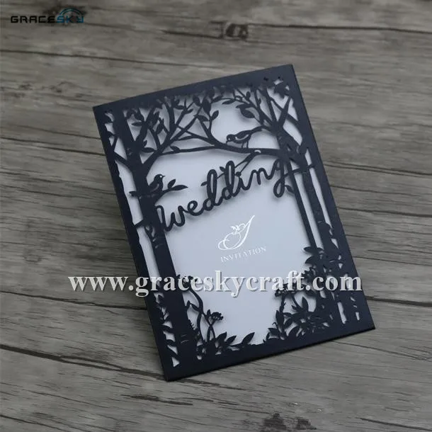 

50pcs free shipping party supplies Laser cut 2017 new Tree style paper wedding invitations cards with inner blank paper