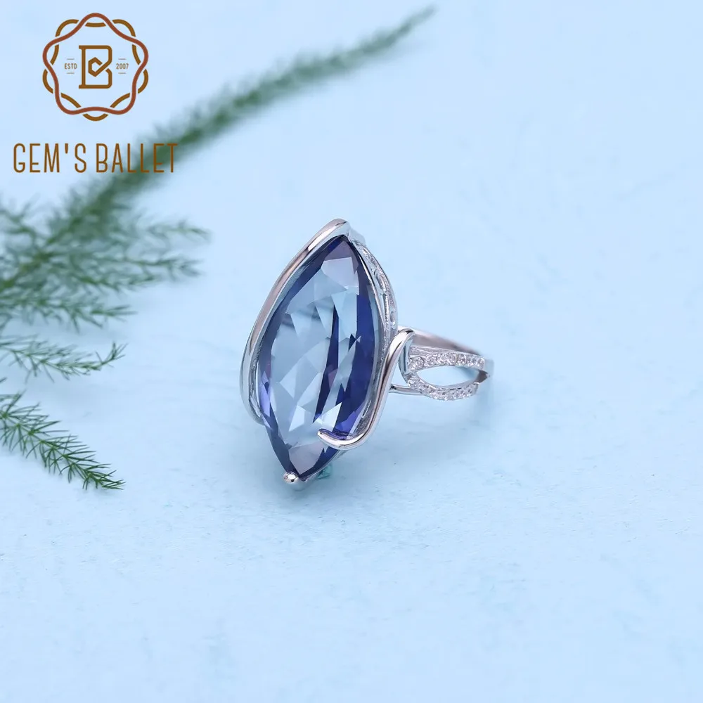 Gem's Ballet Fashion Wedding Gemstone Ring 12.31Ct Natural Iolite Blue Mystic Quartz Rings Pure 925 Sterling Silver Fine Jewelry