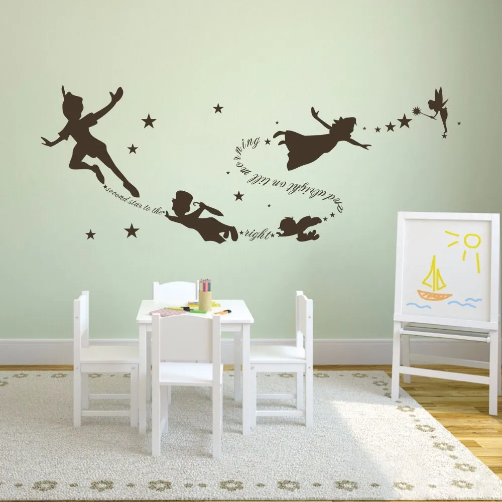 POOMOO Wall Stickers,Tinkerbell Peter pan Wall Decal Removable Kid Second Star Quote Vinyl Poom Decor 22inx58in images - 6