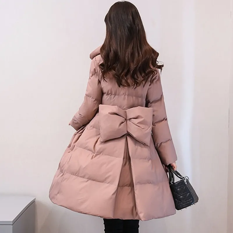 UHYTGF Winter Jacket Women Parkas Down Jacket Thicken Warm Overcoat Bow Slim Skirt Style Lapel Korean Cotton Coat Female 1001