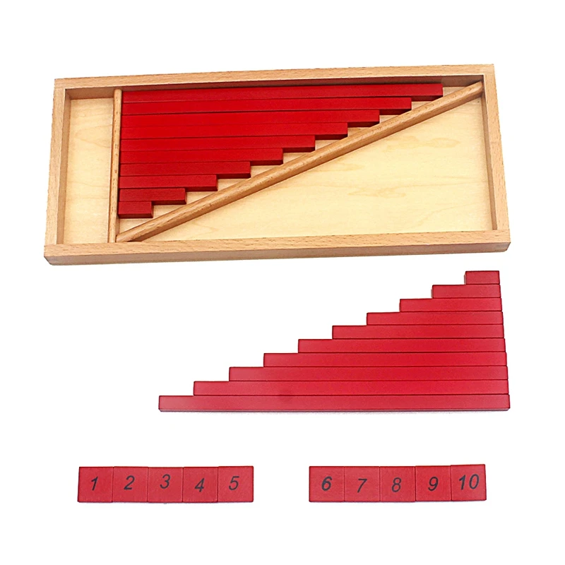 Montessori Materials Toys Small Number Rods with Tiles 1-25CM 20Pcs Red Rods Wooden Box Mathematics Toys for Preschool Students