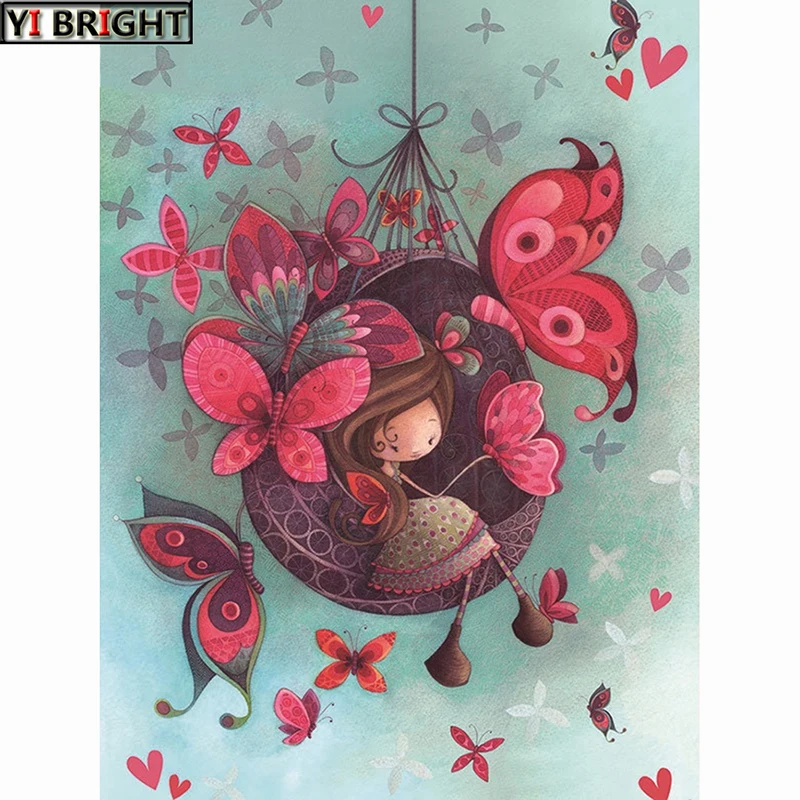 5D diy round diamond embroidery painting Cartoon,Butterfly Cradle Girl wall decor mosaic diamond painting cross stitch gift