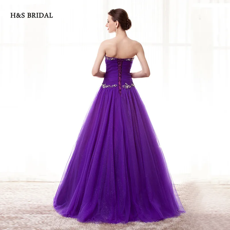 H & S-vestido de fiesta de Organza con lentejuelas y cuentas brillantes, traje de novia rojo, morado y azul, económico, 16 vestidos de quinceañera