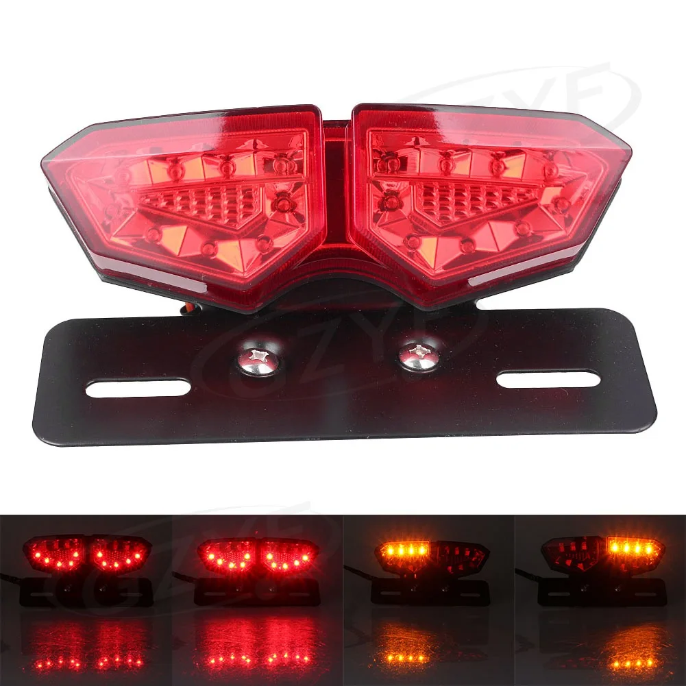 Universal LED License Plate Light Stop Turn Signal Tail Lamp Red Lens Brake Taillight Integrated THREE in ONE Motorcycle Parts