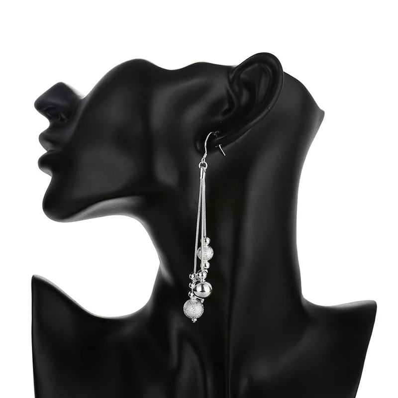 DOTEFFIL 925 Sterling Silver Matte Smooth Bead Ball Drop Earrings For Woman Wedding Engagement Fashion Party Charm Jewelry 5