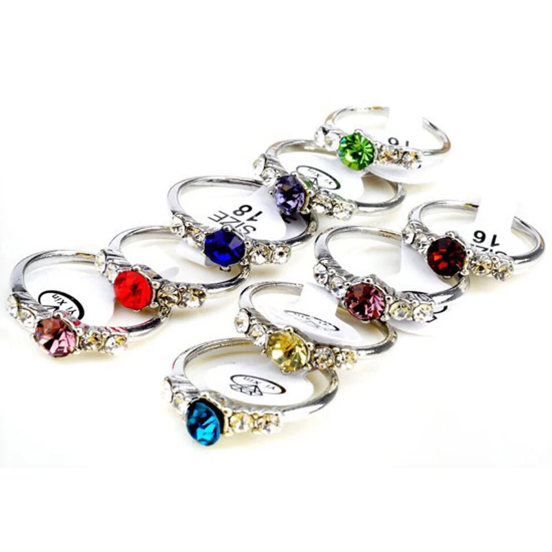 Mixed 20Pcs Lot Crystal Silver Color Rings For Elegant Women Ladies Wedding Party Jewelry Accessories Bulks