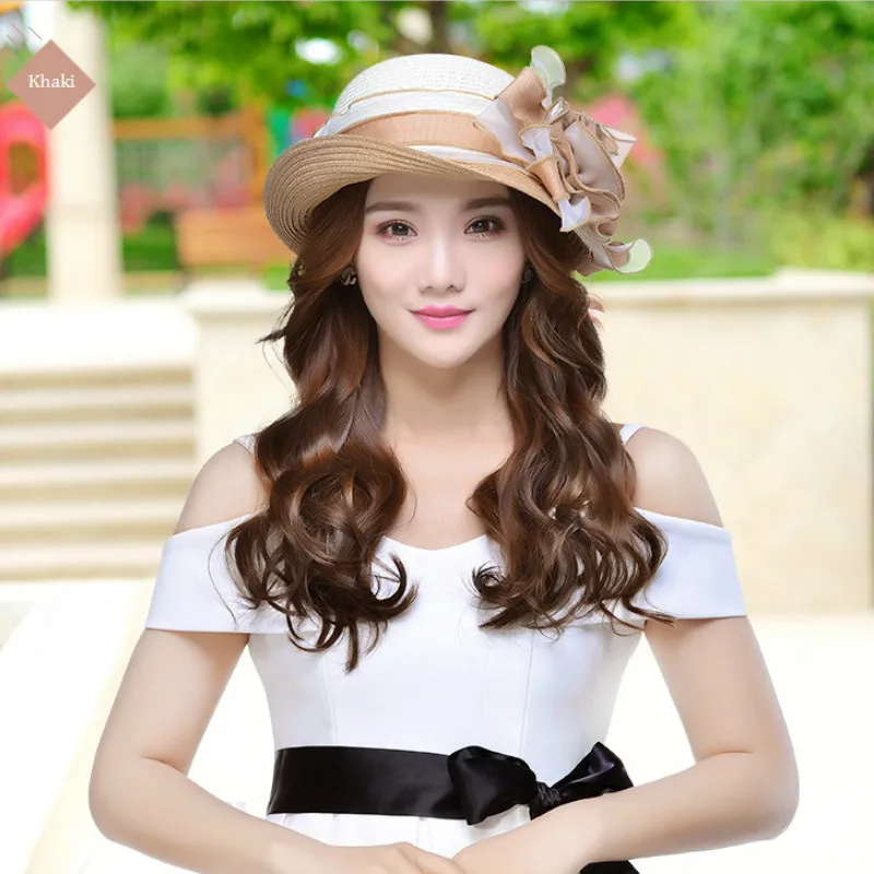 

Summer Sun Hats Straw Hat Summer Female Hats Women's Hat Fashion Sun Cap Girls Flower Raffia Travel Straw Caps B-7648