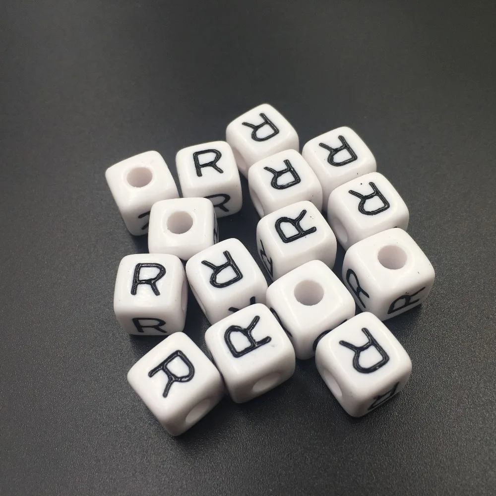 10MM Cube Acrylic Letter Beads single English Character Initial R Printing White Plastic Square Pearl Alphabet Spacers 550pcs