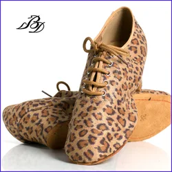 Latin Dance Schoenen Vrouwen Echt Bd T1-b Import Satin Lace-Up Sport Leraar Schoen Leopar Hak 4.5Cm Mannelijke vrouwelijke Generieke Bddance