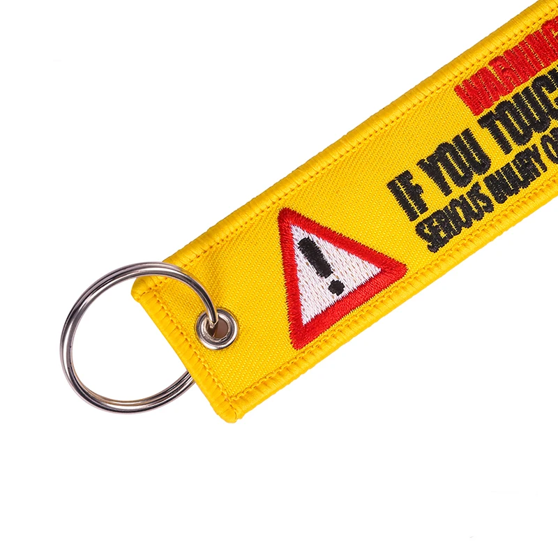 Yelloew Danger Embroidery  Keychain for Motorcycles and Cars One Piece Warning Keychain Tag Launch Key Chain Keychains Key Tag