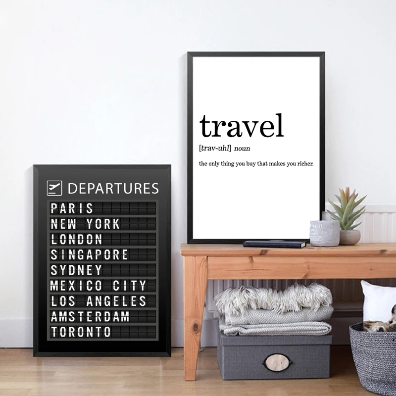 AIRPORT BOARD Destination Board Posters Canvas Prints , Travel Board Quotes Art Painting Pictures Honeymoon Travel Decoration