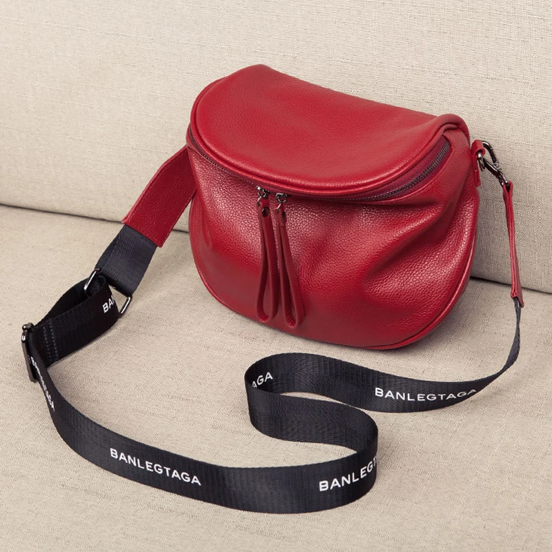 Bolsos cruzados de cuero genuino para mujer, bolso de hombro de lujo, bolso de sillín de moda, bolso de mano femenino