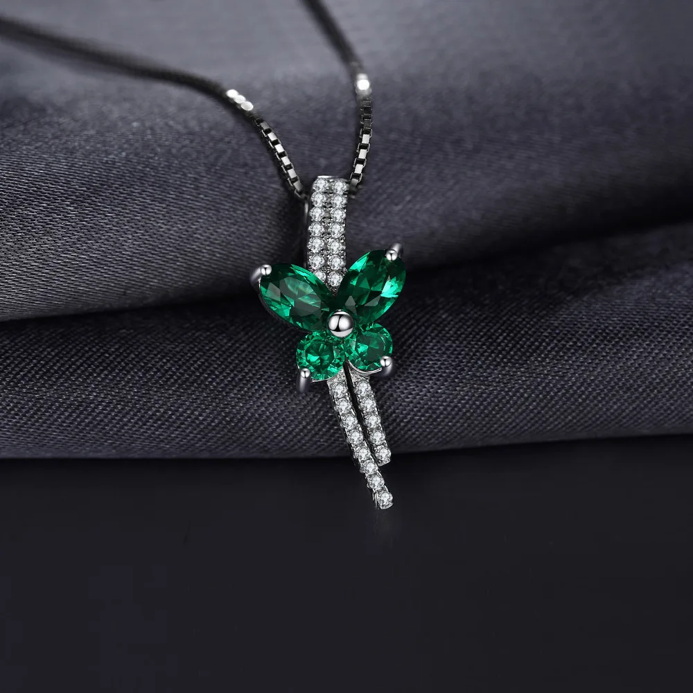 JewelryPalace Butterfly Simulated Nano Emeralds 925 Sterling Silver Pendant Necklace for Women Green Gemstone Choker No Chain