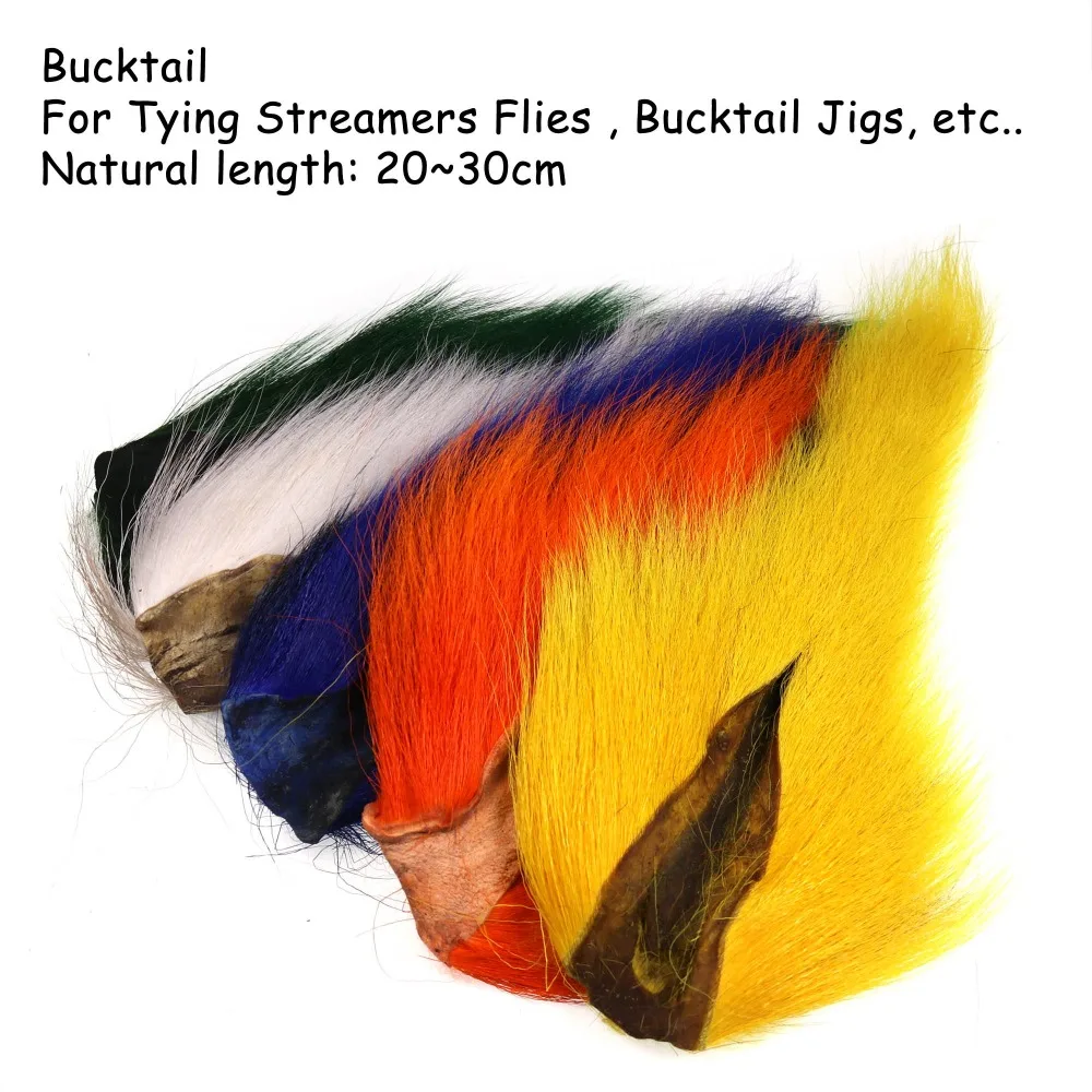 Bimoo 1PC Multi-Color Fly Tying Bucktail Whole Tail Fishing Bucktail Deer Hair Fly Tying Materials Hooks Jigs White Red Black