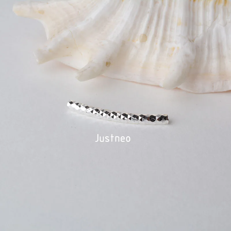 1piece, 2mm solid 925 sterling silver curved Faceted tube spacer beads connector for necklace&pendant bracelet jewelry making