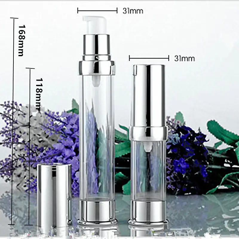 30PCS/Lot 30ml Aluminum Glass Emulsion Essence Bottle 10ml Empty Acrylic Sub-bottling Bottle Cosmetic Vacuum Flask Pump Bottle