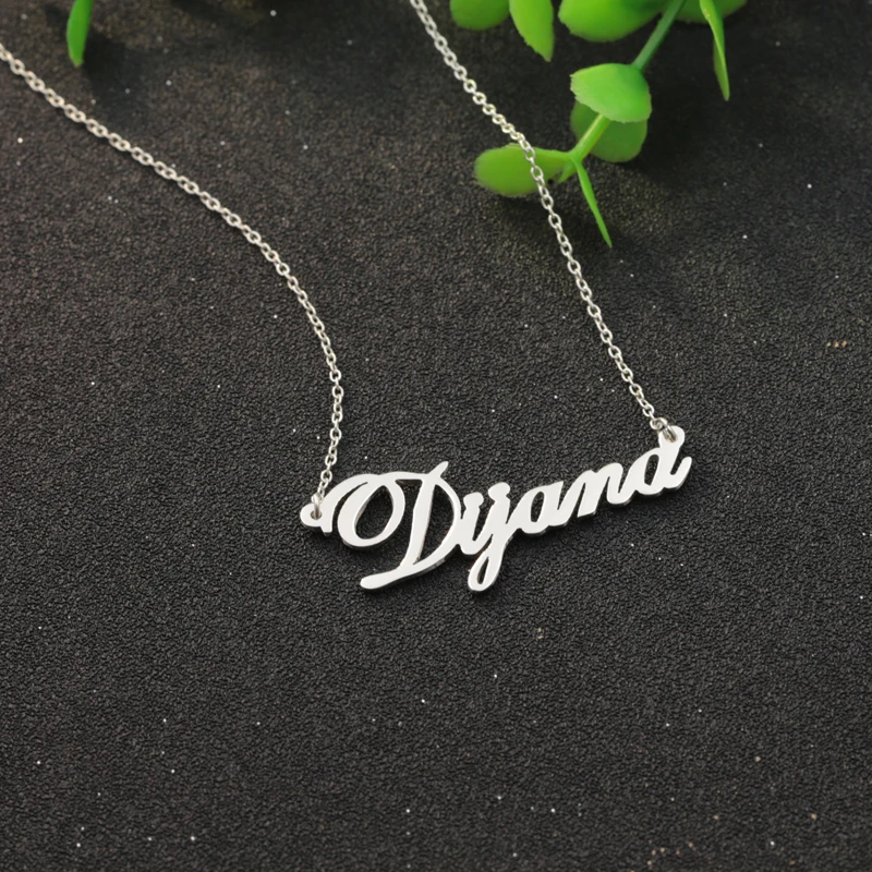 Solid Silver Classic Female Necklace Personalized Name Pendant Jewelry Wholesale Solitaire Nameplate Rollo Chain Necklace