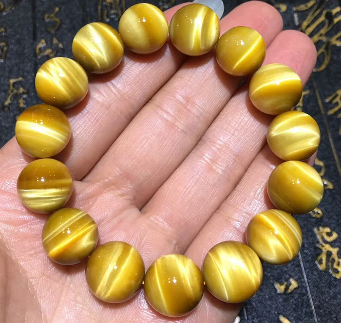 Natural Gold Yellow Tiger's Eye Bracelet Women Power Crystal Gemstone Round Bead Bracelet 10mm 12mm 14mm 16mm AAAAA