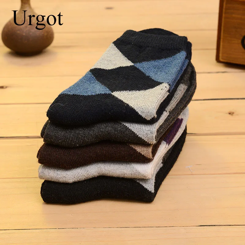 Urgot 5 Pairs Men\'s Wool Socks Winter Thicken Warm Terry Socks Male Business Casual Thermal Cotton Socks Men Comfort Calcetines