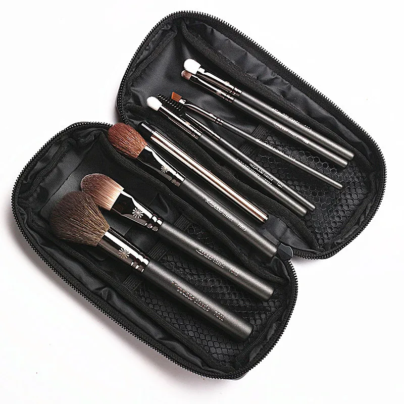 Korean Pony 9Pcs Makeup Brushes Set Professional Pearly Handle Natural Goat Hair Makeup Brush Kit With Leather Case Gift