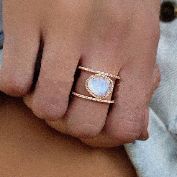 Fashion Ring Irregular Natural Moonstone Ring Party Stone Wedding Ring Jewelry