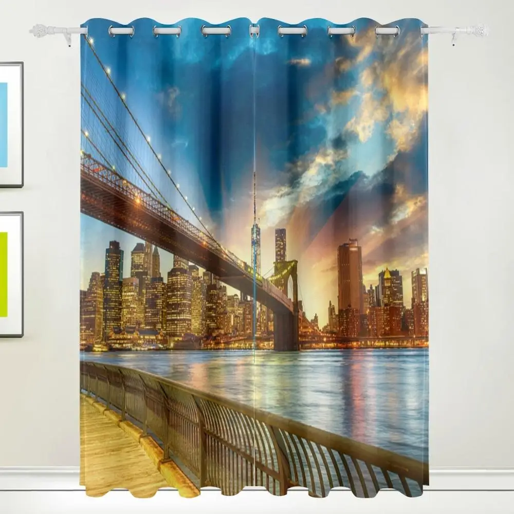 

New York City Sunset Curtains Drapes Panels Darkening Blackout Grommet Room Divider for Patio Window Sliding Glass Door