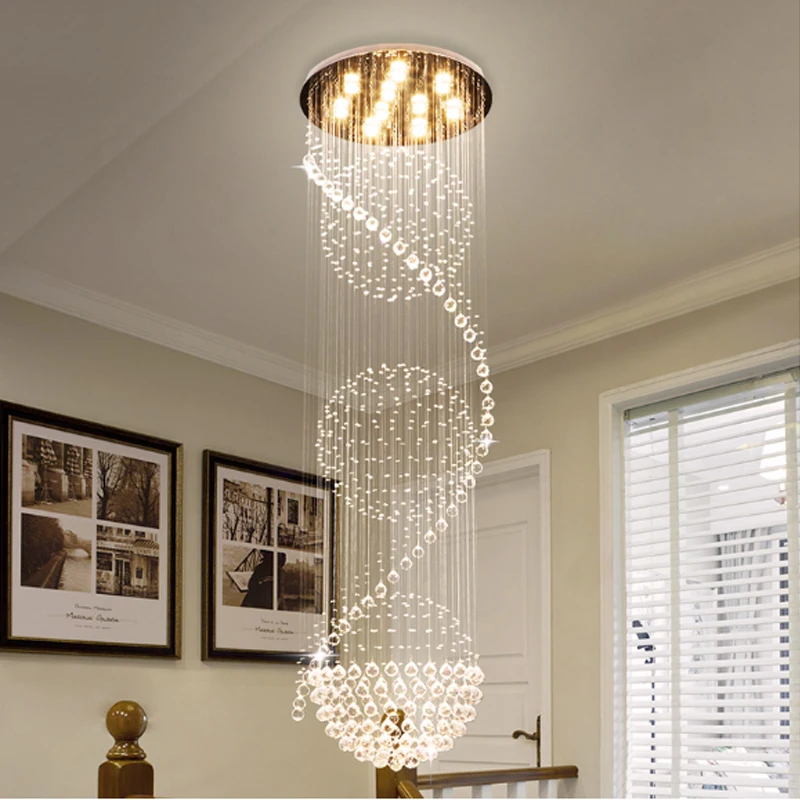 

Staircase Pendant Lamp Modern Revolving Long Crystal LED Pendant Light Dining Room Modern Home Luxurious Crystal Hanging Lamps