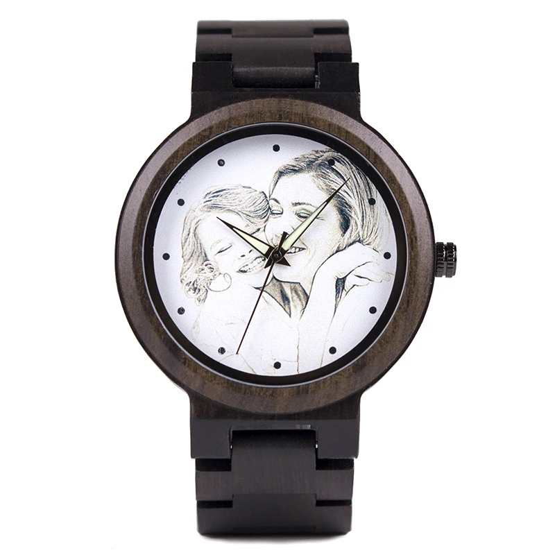 Personality Creative Design Customers Photos UV Printing Customize Wooden Watch Customization Laser Print OEM Great Gift Watches